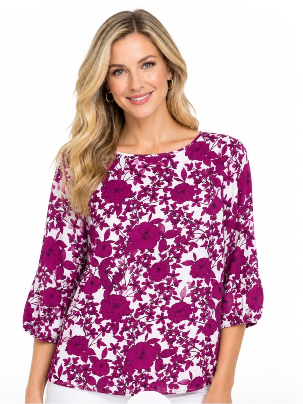 BANANA REPUBLIC White and Pink Floral Round Neck Blouse XS NWOT